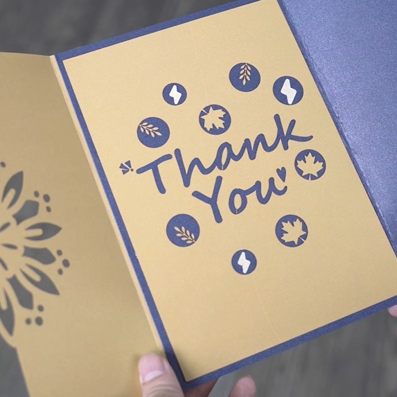 laser engrave perforated thank you card cover