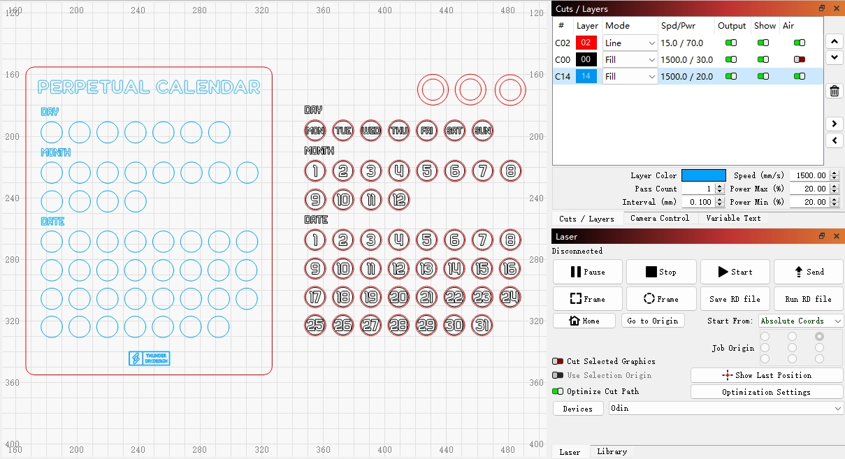 laser cutting perpetual calender settings