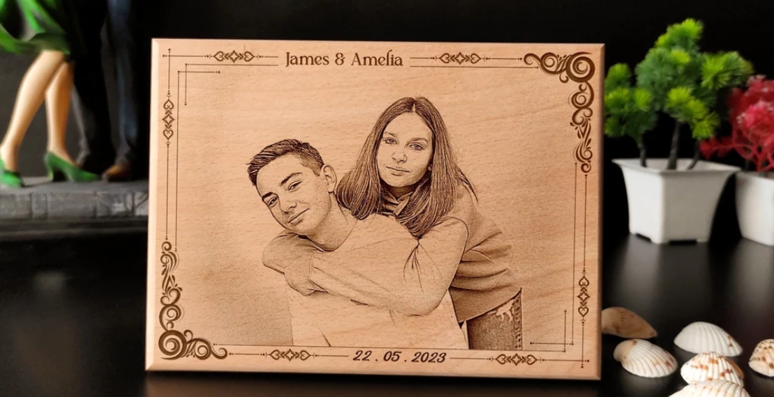 laser engraved wooden couple photo frame