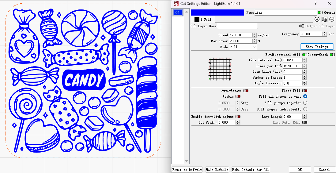 laser marking candy box setting